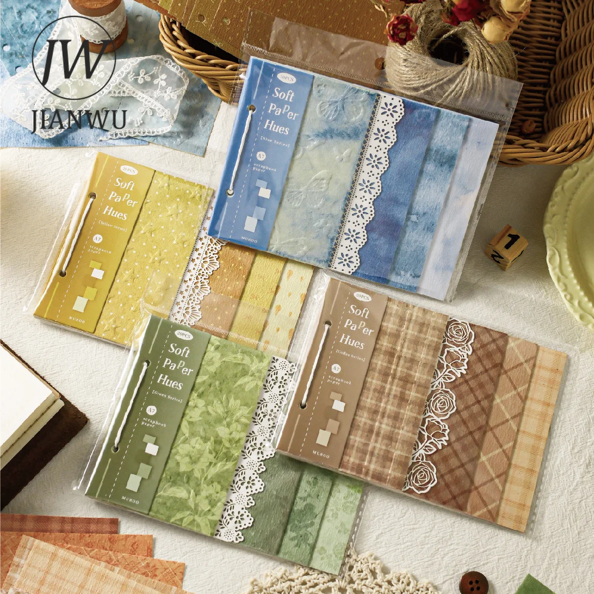 JIANWU Vintage Flower Water Ripple Pattern Landscape Collage Scrapbooking Material Paper Creative DIY Junk Journal Stationery