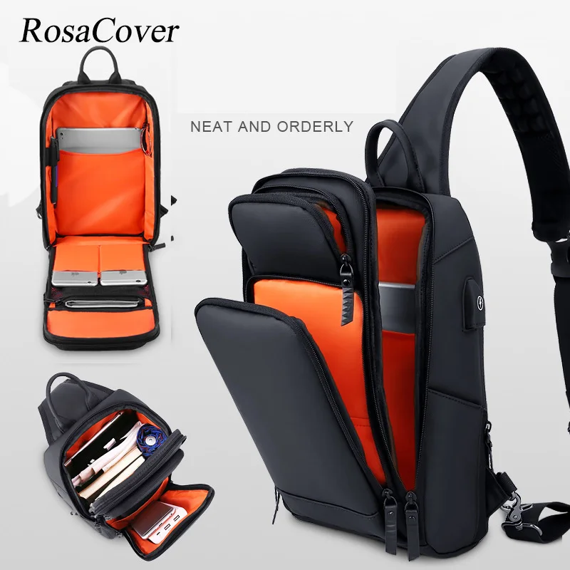 Men Waterproof Cycling Crossbody Bag for USB charging Shoulder bag Sling Messenger Bags travel Waterproof Sports Chest Bag Pack