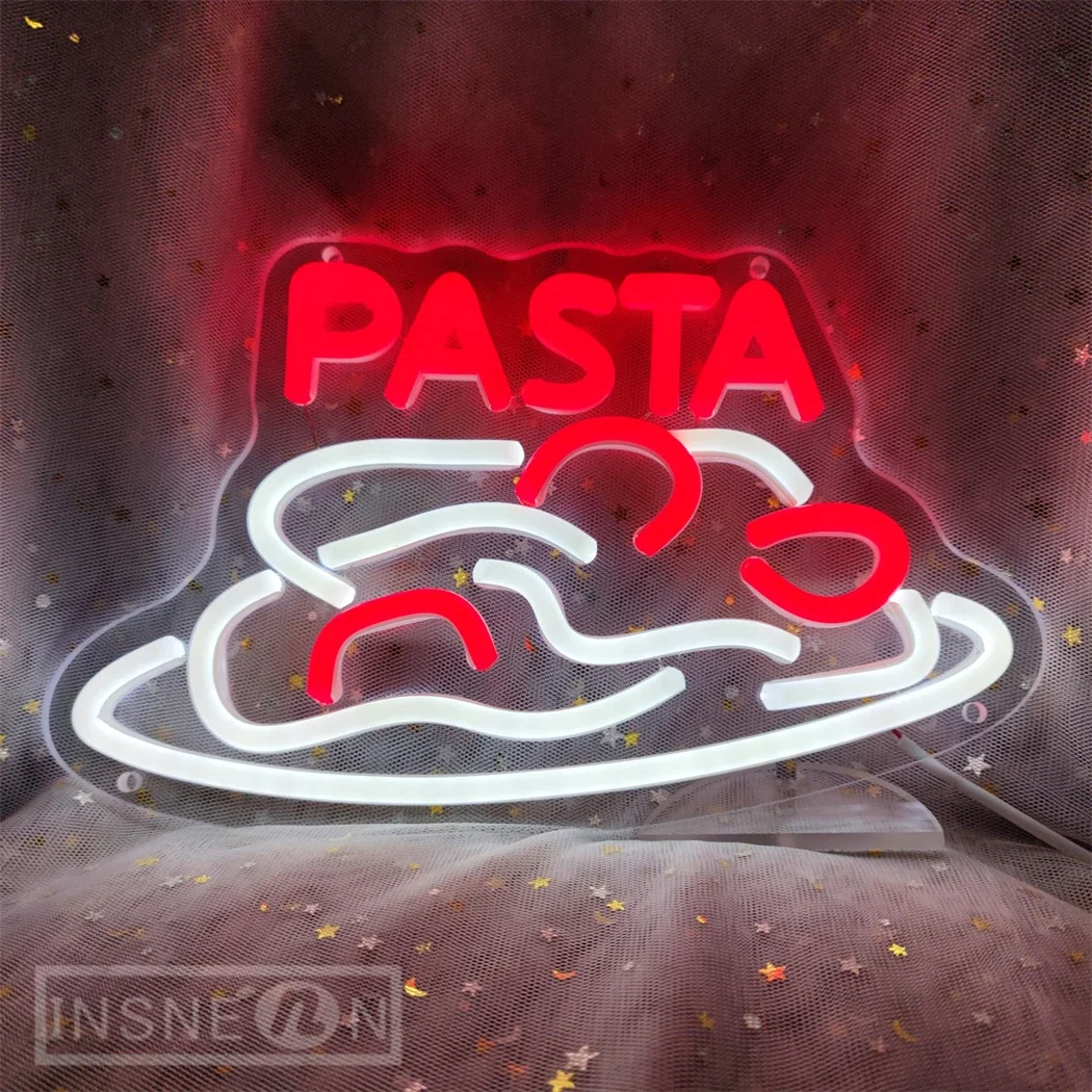 Pasta Neon Lights Wall Decor for Bedroom, Italian Pasta, Restaurant, Noodle LED Business Sign, 5V Power Adapter, Gift