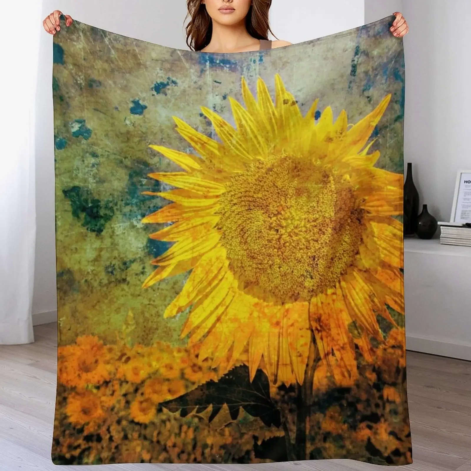 Ah Sun-flower! weary of time | Distressed sunflower Throw Blanket Thermals For Travel Plaid on the sofa Blankets