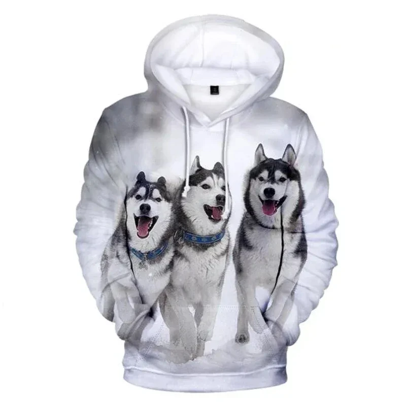 2024 Spring And Autumn New Men's Fashion 3D Dog Siberian Husky Print Hooded Sweatshirt Hoodie Loose Casual Daily Funny Pullovers