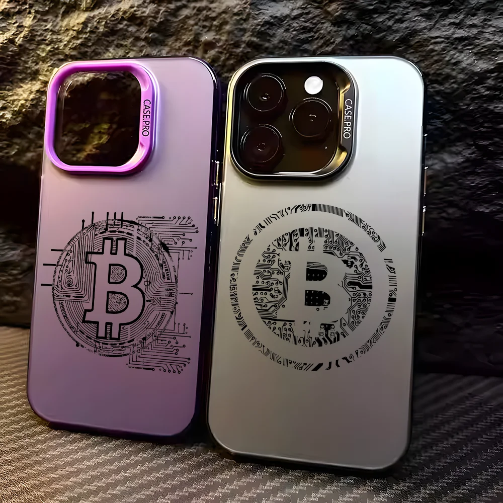 

Bitcoin Cool Fashion Phone Case For IPhone 16 15 14 13 12 11 Pro Max Black Matte Multicolor Laser Metallic Aurora Funda