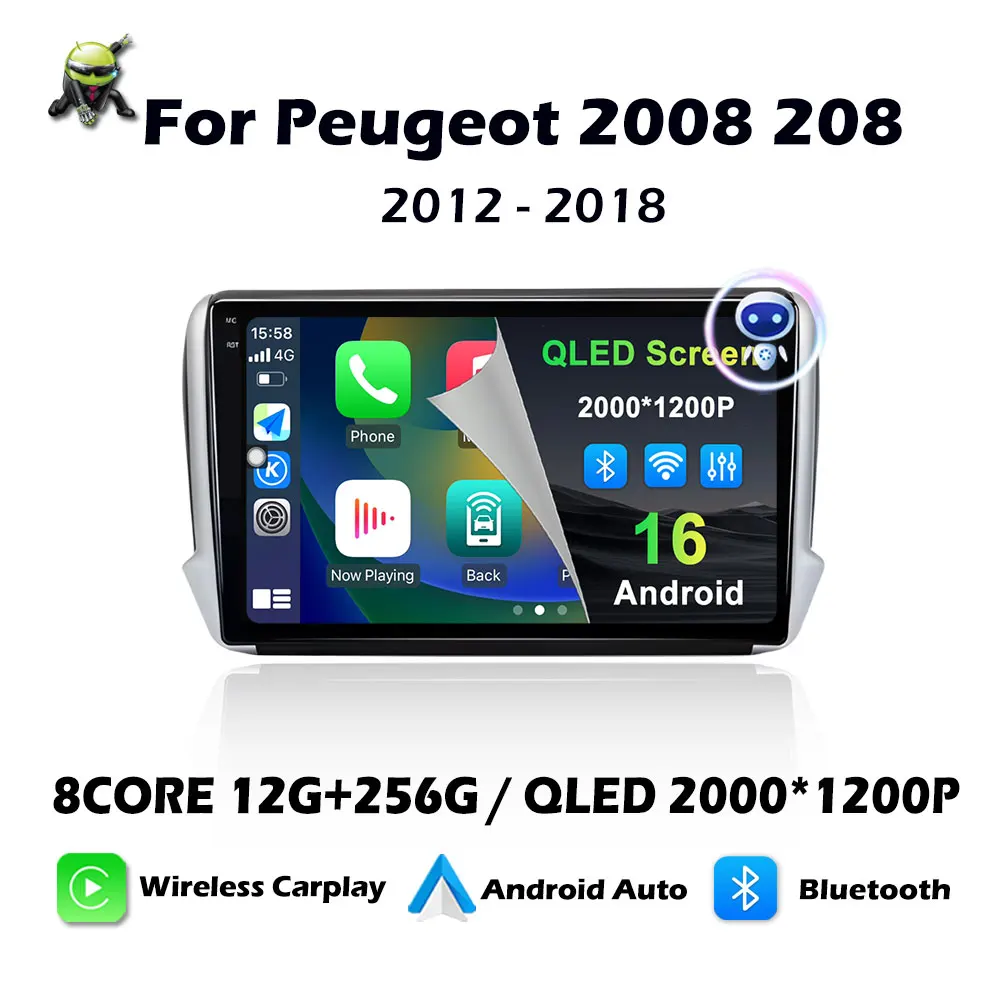 Für Peugeot 2008 208 Serie 2012 2013 2014 - 2018 Android 16 Navigations-Multimedia-Player Carplay Auto-Stereoanlage BT Video Autoradio