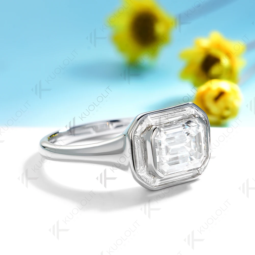 Kuololit 2CT الزمرد قطع مويسانيتي خواتم للنساء الصلبة 14K 10K الذهب الأبيض خاتم الخطوبة ل هدية الكريسماس حفلة خطوبة #3