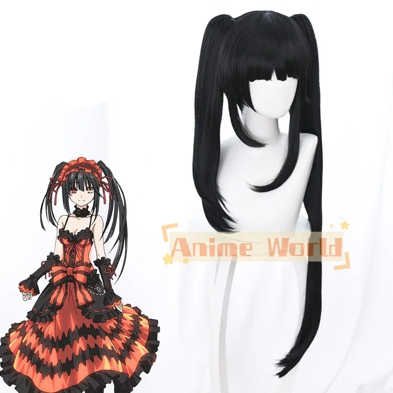 Anime DATE A LIVE Cosplay Tokisaki Kurumi Wig Heat Resistant Synthetic Black Synthetic Hair Halloween Costume Wigs + Wig Cap