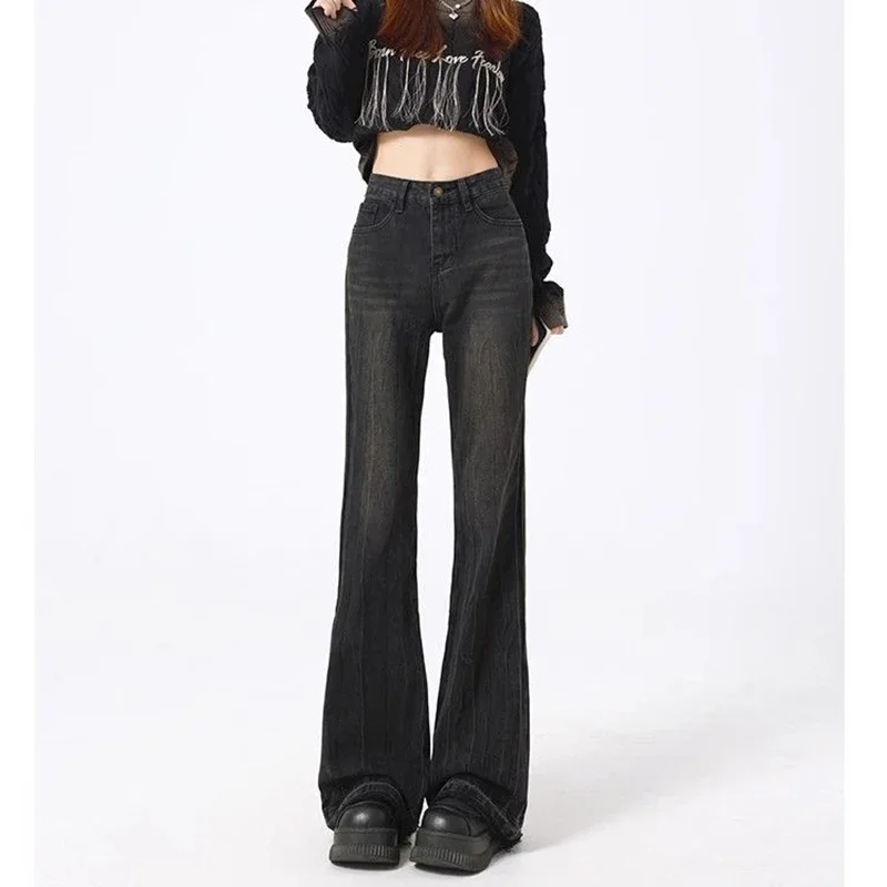 핫세일 신상 여성 하이웨이스트 슬림 플레어 진 여성용 디자이너 캐주얼 팬츠 여성 한국 스타일 스트레이트 데님 바지