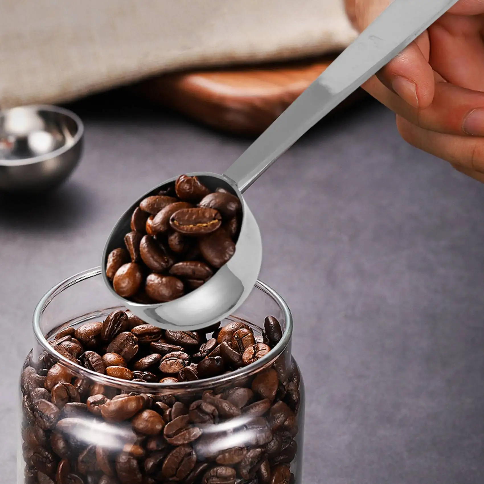 A21Q -Espresso Stand Coffee Measure Tamper Spoon Stainless Steel Coffee & Tea Tools Measuring Tamping Scoop 1 Pieces Silver