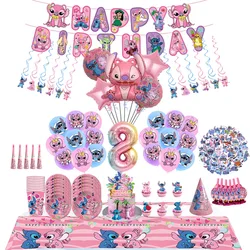 Décorations de fête d'anniversaire rose CAN o & Stitch pour filles, assiette de poulet Disney, ballon ange, fournitures de fête préChristophe