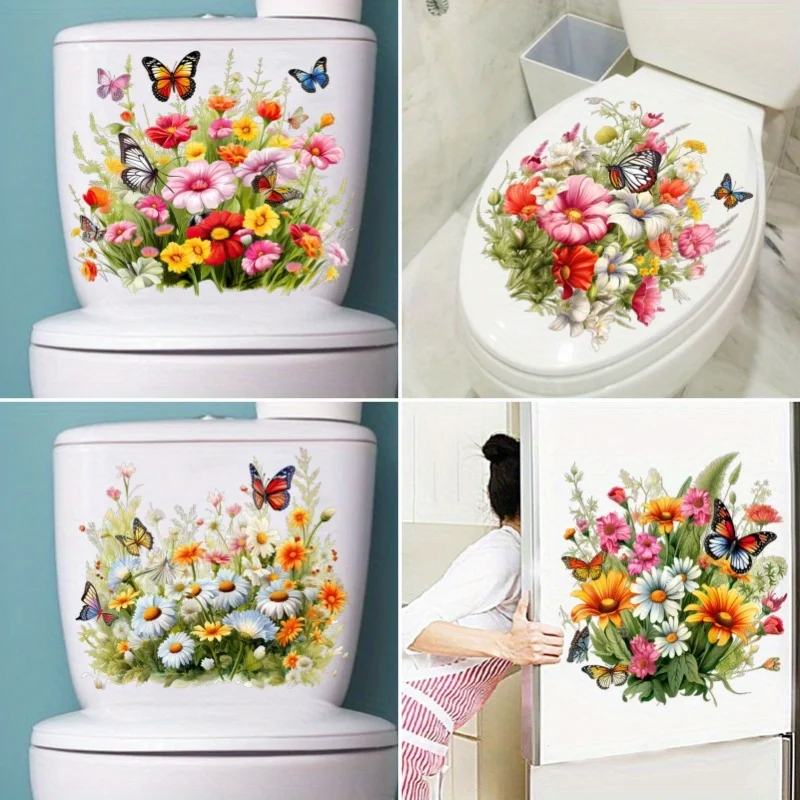 

Butterfly Flowers Bushes Wall Sticker Bathroom Toilet Decor Living Room Cabinet Refrigerator Home Decoration Decals S234