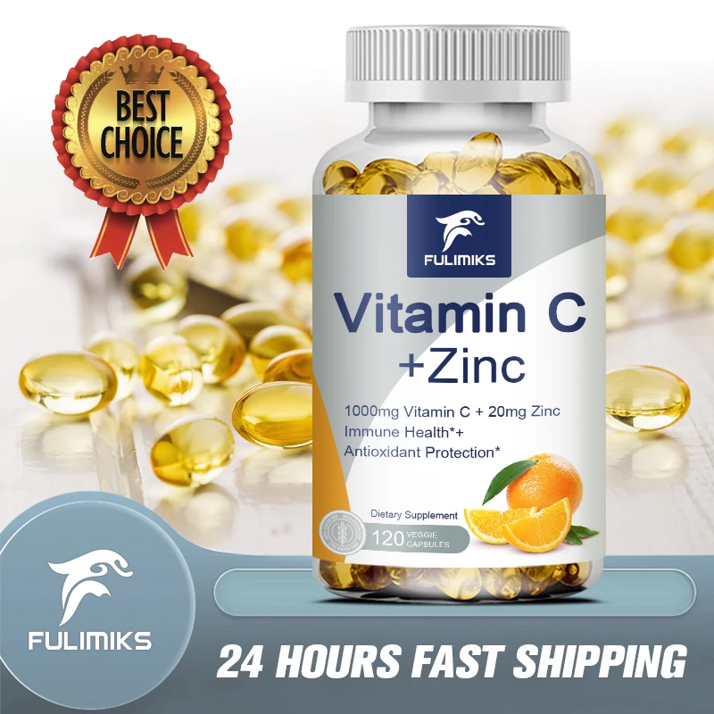 

Vitamin C and Zinc Supplement Capsules - Antioxidant Supplements for Immune Support, Vitamin Supplement for Adults
