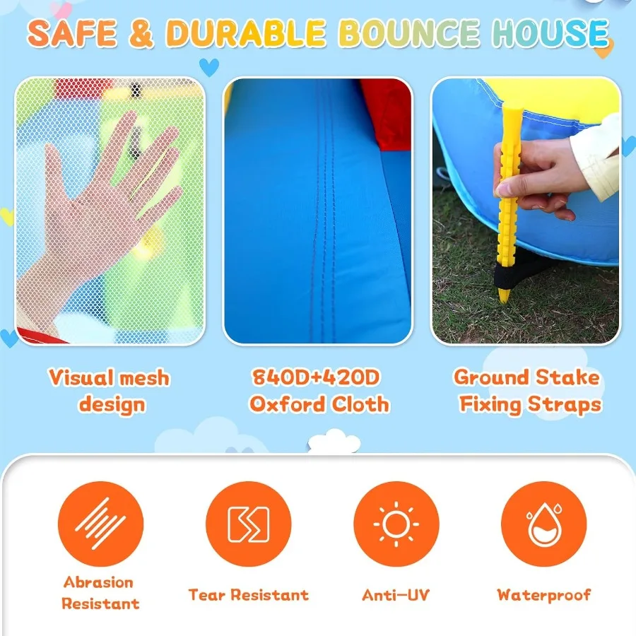 Maison de rebond 6 en 1 avec toboggan mural d'escalade et château gonflable gonflable avec souffleur et cerceau de basket-ball pour jardin P