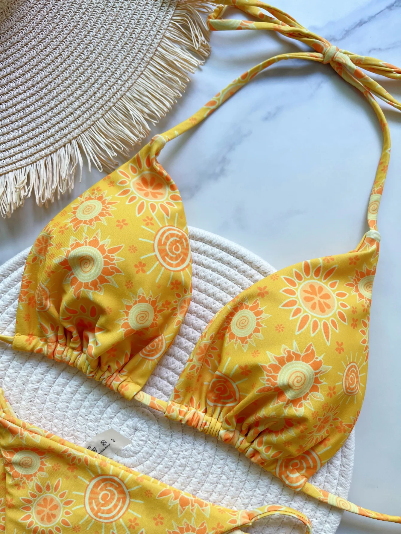 Swimwear Women Yellow Print Brazilian Bikini Set Sexy Thong Swimsuit Two Pieces Halter Bathing Suit Women 2026 Beach Wear