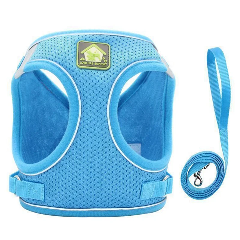 ABLK 조절 가능 통기성 메쉬 반사 강아지 고양이 하네스와 목줄 애완동물 조끼 야외 산책 세트 (소형 및 중형 애완동물용)