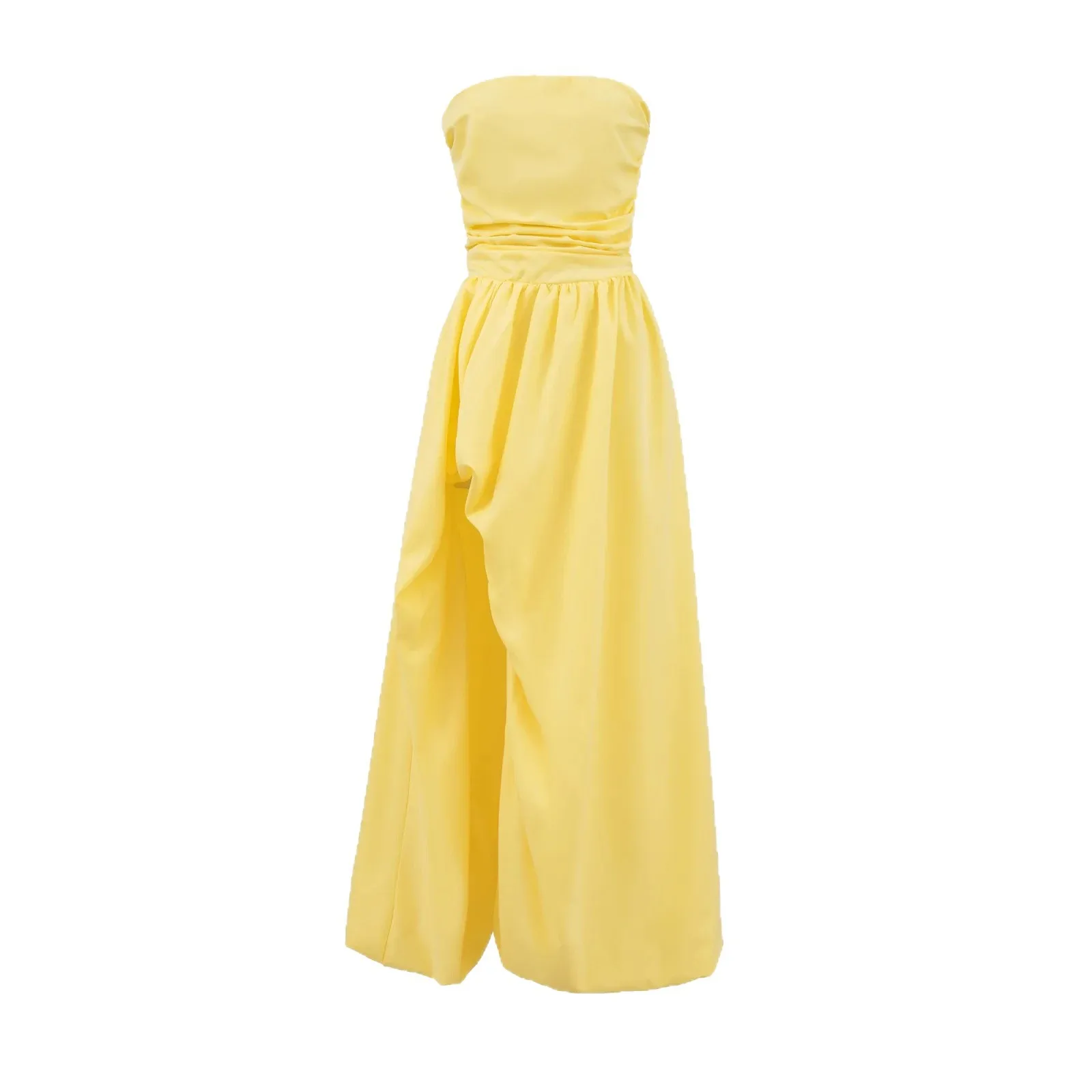 Sexy Side Split Ruched Strapless Long Formal Evening Prom Party Holiday Dress