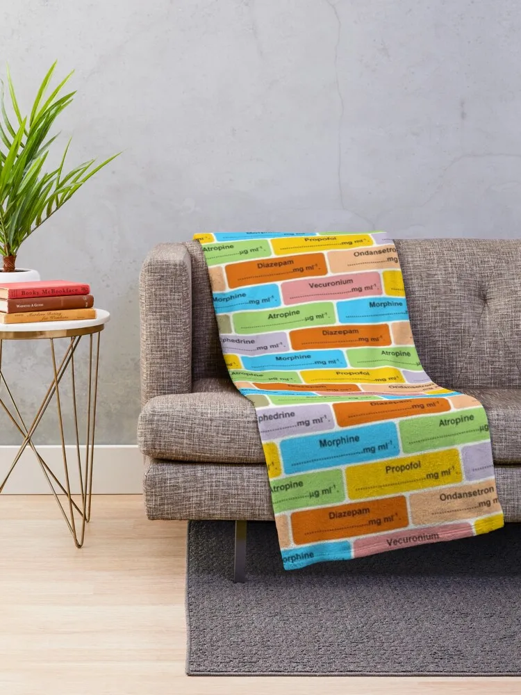 Gift for Anaesthetist / Anesthetist / Anesthesiologist Drug Label Pattern Throw Blanket Sofa Quilt