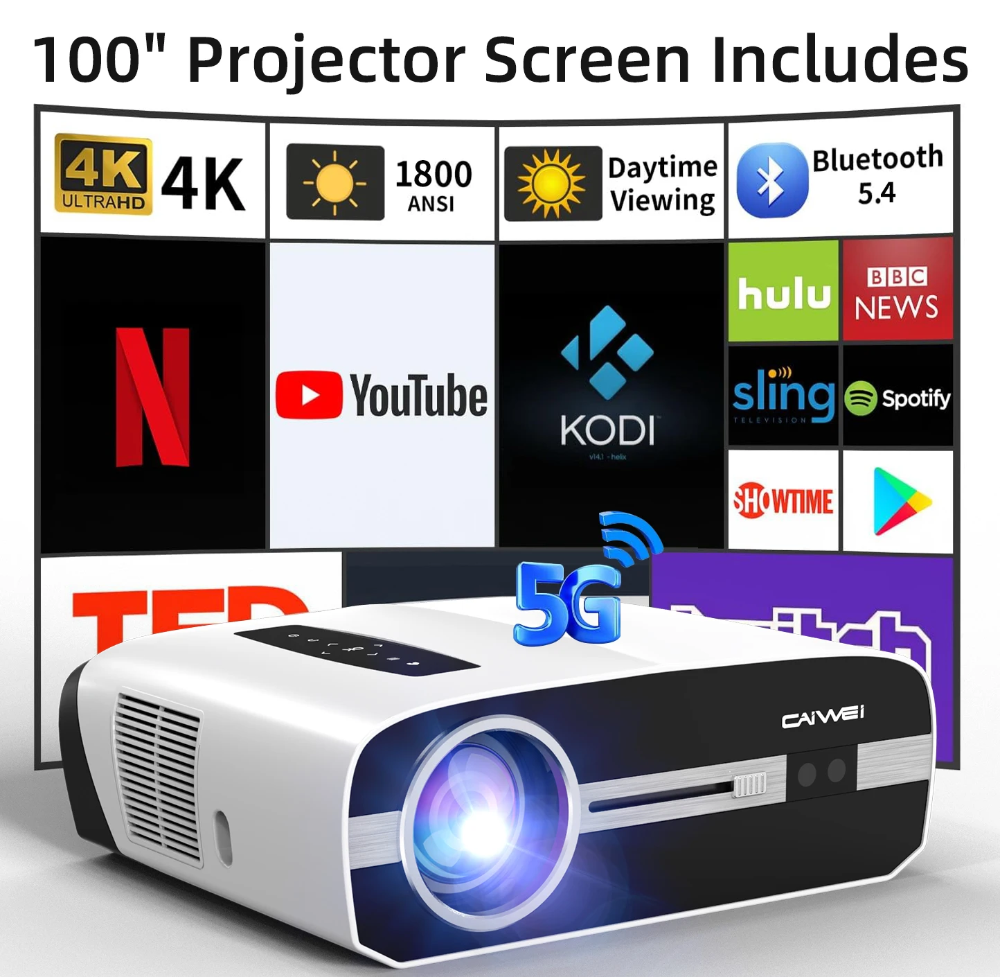 

4K beamer Projector for Movies Full HD1080P 1800 Ansi Lumens Auto Focus Native Full HD 5G Wifi Home Theater Video Projectors