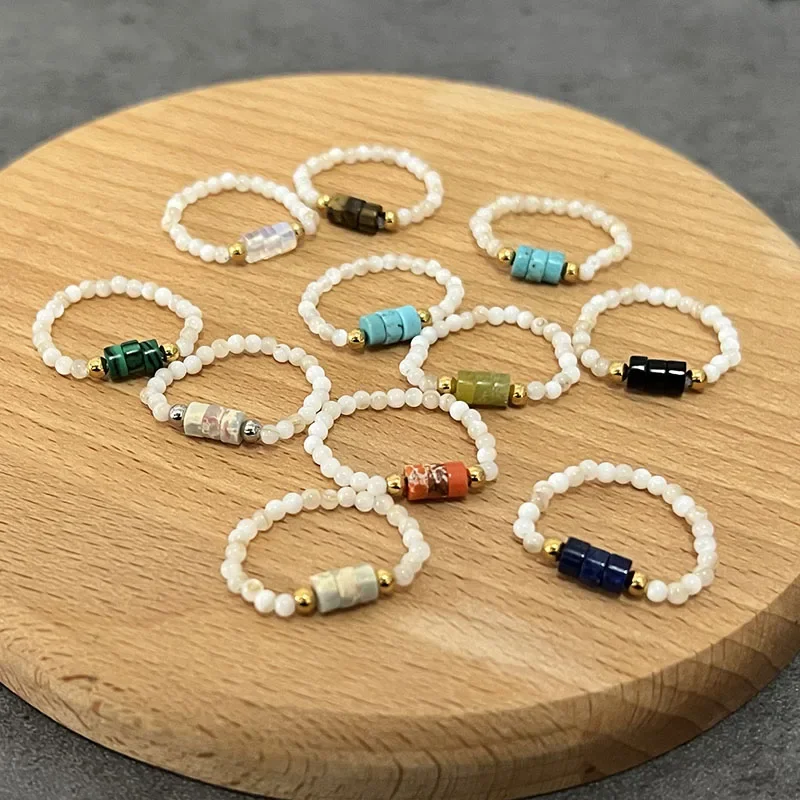 

Boho Lucky Natural Stone Rings Women Girls Friendship Gifts Fashion Jewelry Tigereye Malachite Amethyst Wedding Ring