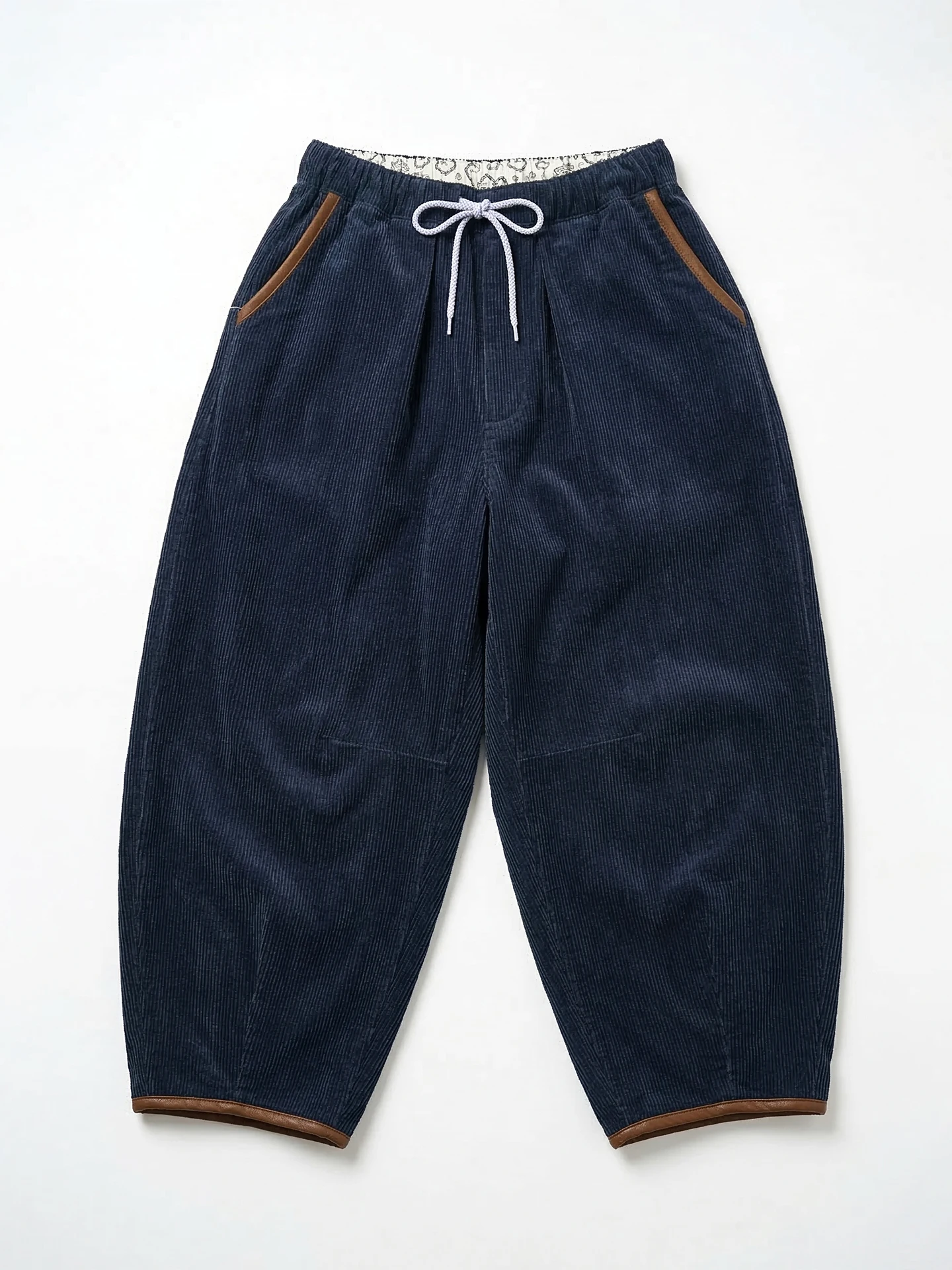 Pantalones de pana imakokoni originales de primavera para mujer, pantalones informales con cintura elástica, pantalones anchos de color azul marino 265355