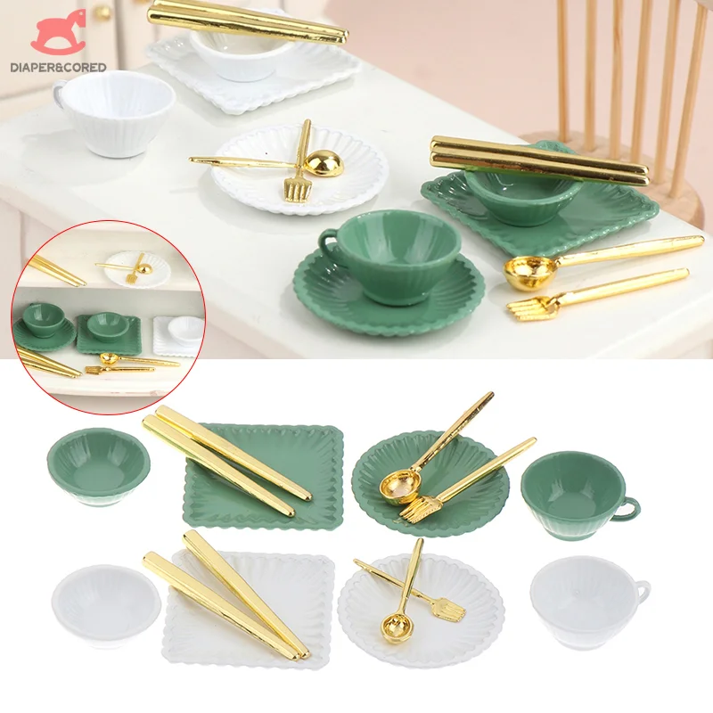 

1Set 1:12 Scale Dollhouse Miniature Coffee Cup Plate Fork Spoon Bowl Tableware Model Dolls House Kitchen Decor Toy