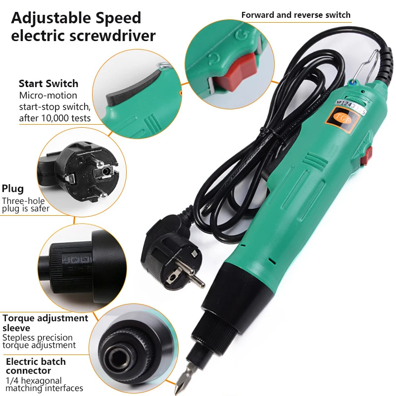 6.35mm Electric Screwdriver Straigh Plug Variable Speed Torque Adjustment 220V Electric Screwdriver H6 Speed