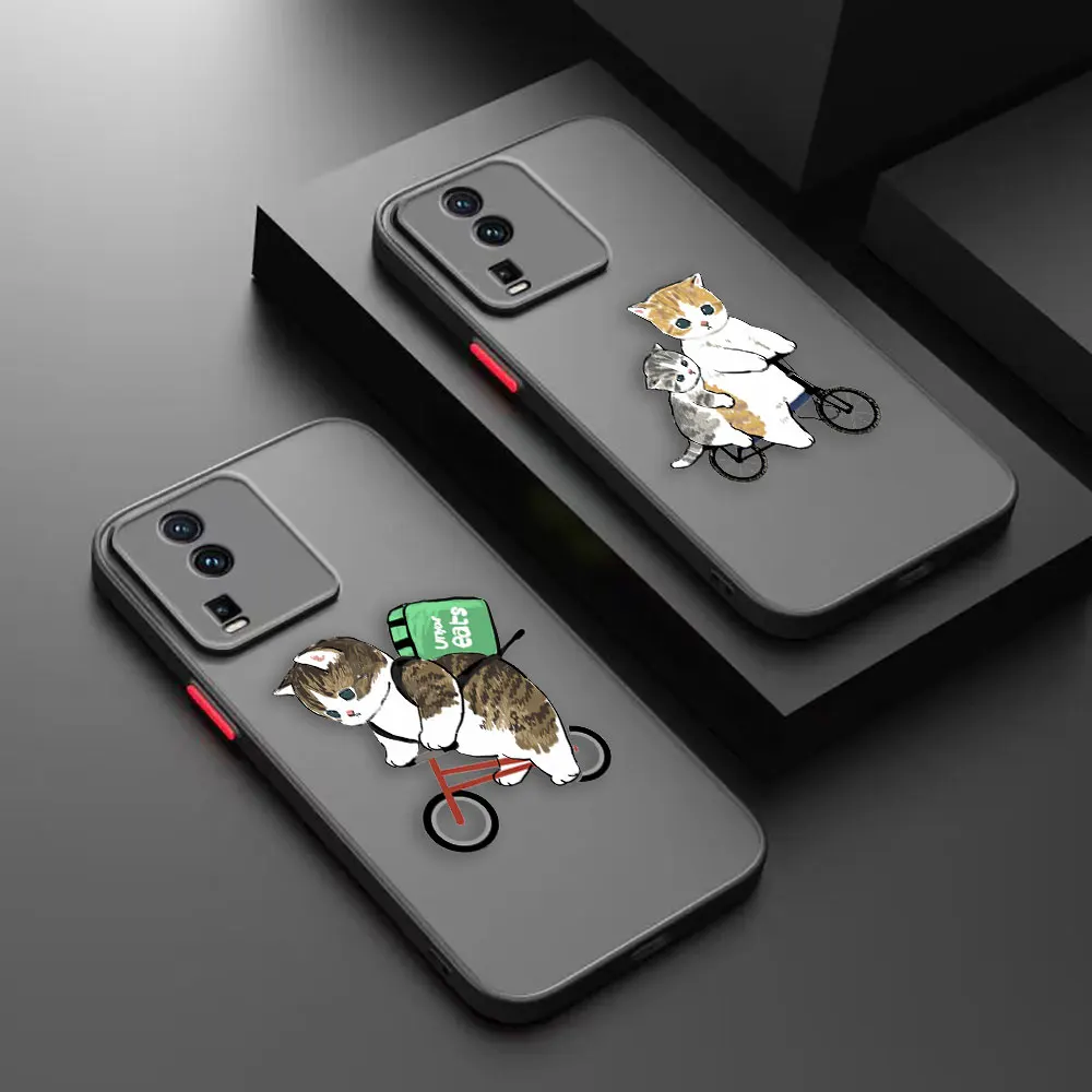 Matte Case for VIVO X90 X80 X70 5G X60 X50 X30 IQOO NEO 3 5 7 PRO PLUS X27 X23 X20 Case Funda Capa Cute Cat Cartoon Illustration