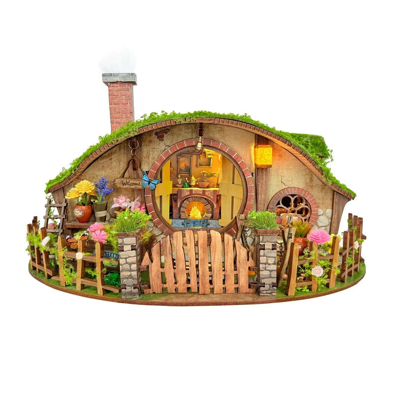 

NEW The Magic Ring DIY Wooden Casa House Figurines Miniatures Kits With LED Lights Home Desk Decoration For Adult Handmade Gifts