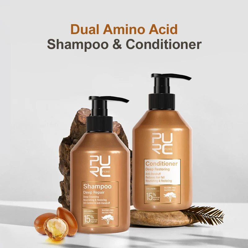 PURC Shampoo Balsamo Set per la cura dei capelli Olio marocchino Collagene Cheratina Trattamento per capelli Riparazione profonda Controllo dell'olio Kit antiforfora