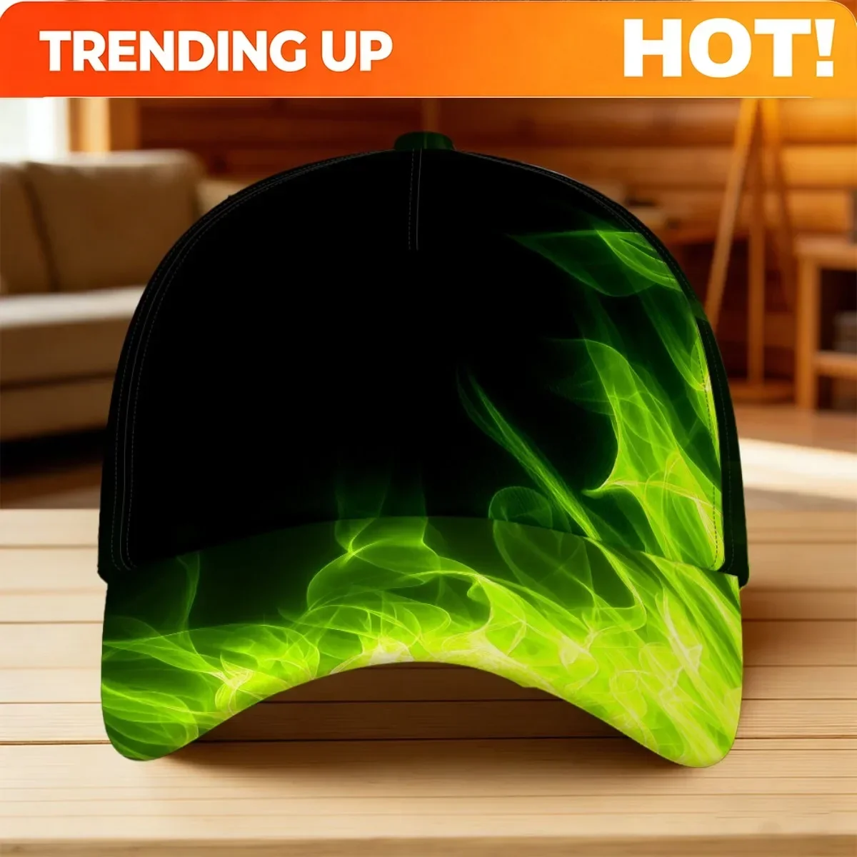 Customization 1pc Featuring A Neon Green Abstract Flame Design, This All-Over Print Duckbill Hat Is Perfect For Everyday Use.Cus