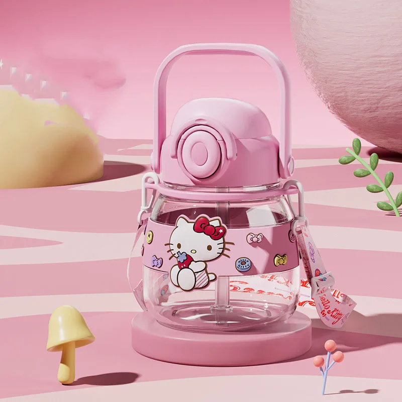 Sanrio Cup Kawaii Hellokitty Kuromi Melody Large Capacity Portable Straw Water Cup Ins Korean Cartoon Anime Friend Birthday Gift - view 2