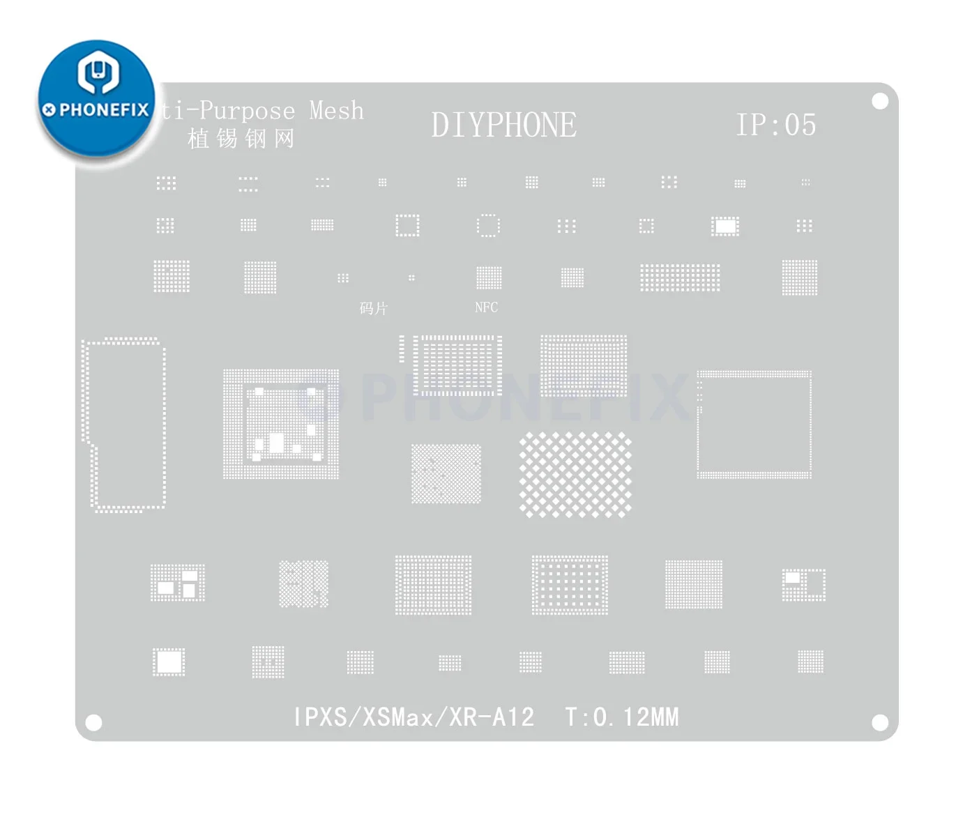Kit de plantillas de Reballing BGA de acero negro para IPhone 15, 14, 13, 12, 11 Pro MAX, XS, XR, X, 8, 7, 6, Chip IC, Cpu, Red de soldadura de plantación de estaño, 10 Uds.