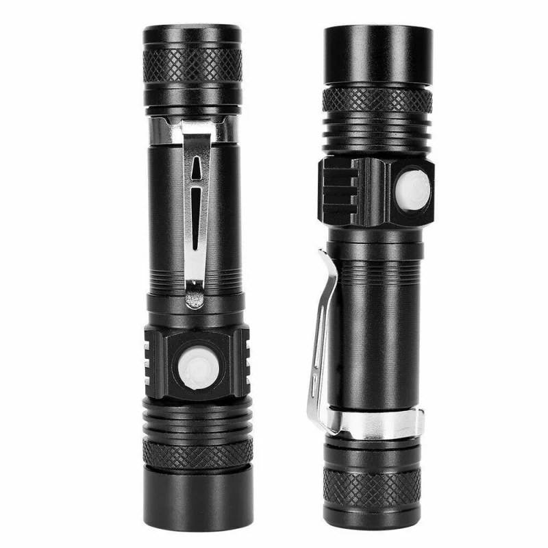 High Power T6 Led Flashlights Zoomable Camping Torch With Pen Clip Waterproof 4 Lighting Modes Multi Function USB Charger