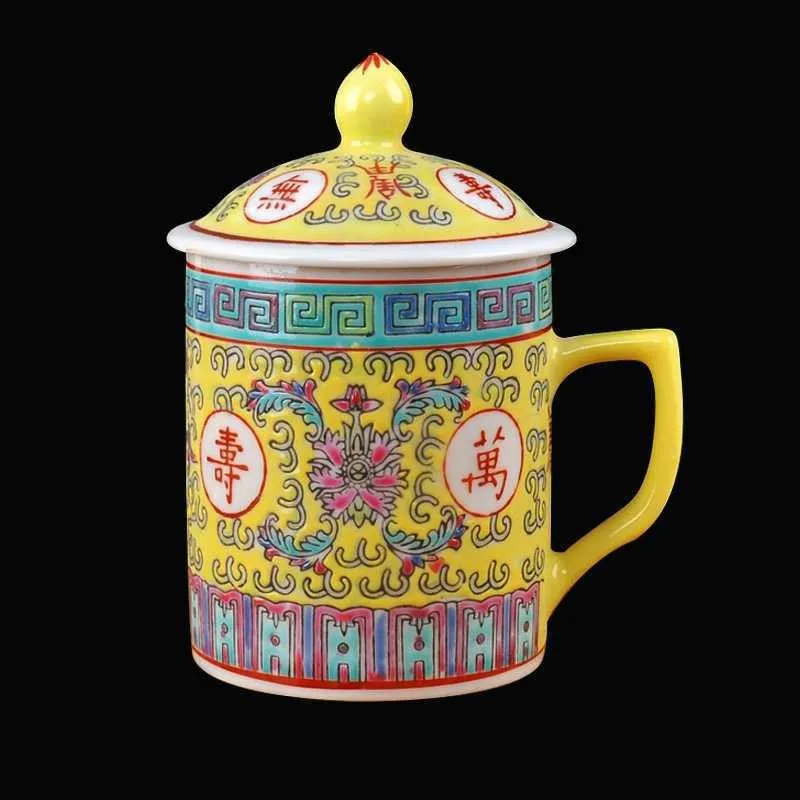 Imagem -03 - Xícara de Chá Chinesa Tradicional com Tampa Caneca Cerâmica Azul e Branca de Porcelana Jingdezhen Copos Amarelos Azuis Vermelhos 300ml