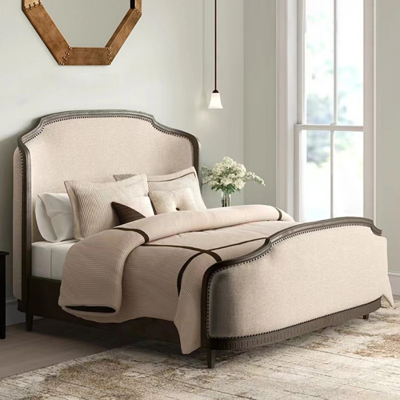 

French retro solid bed double bed 1.8m master bedroom American minimalist fashion fabric single 1.5m high-end.