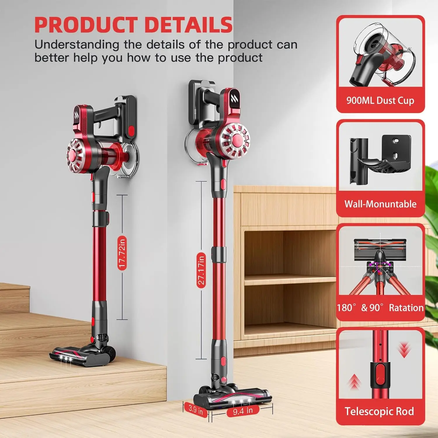 Cleaners for Home,Cordless Vacuum Cleaner with Powerful Suction,Cordless Stick Vacuum Cleaner Rechargeable Vacuum Up to 35 Mins