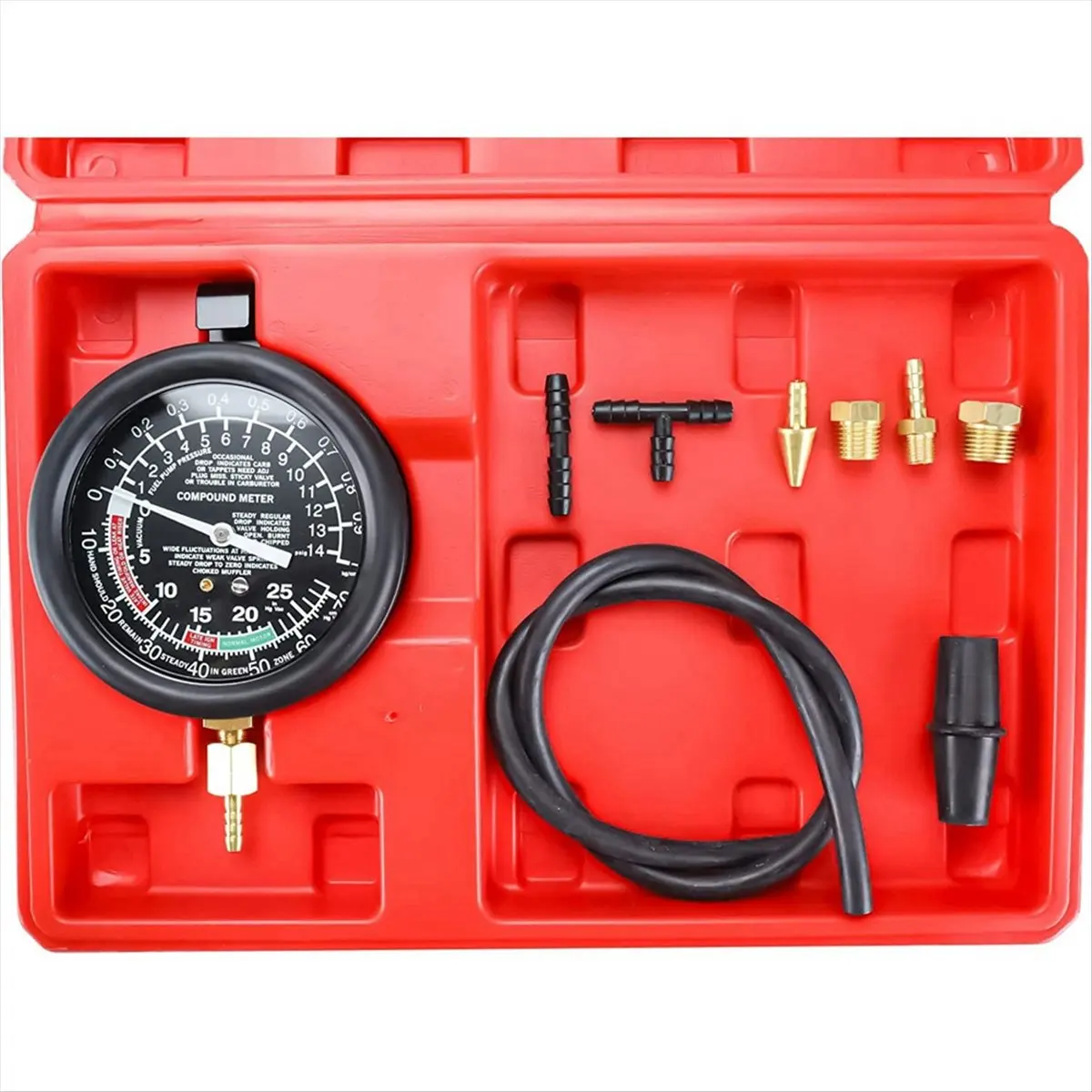A95G Car Vacuum and Pump Tester Gauge Kit, Pump and Vacuum Tester Gauge, Leak Carburetor Pressure Diagnostics