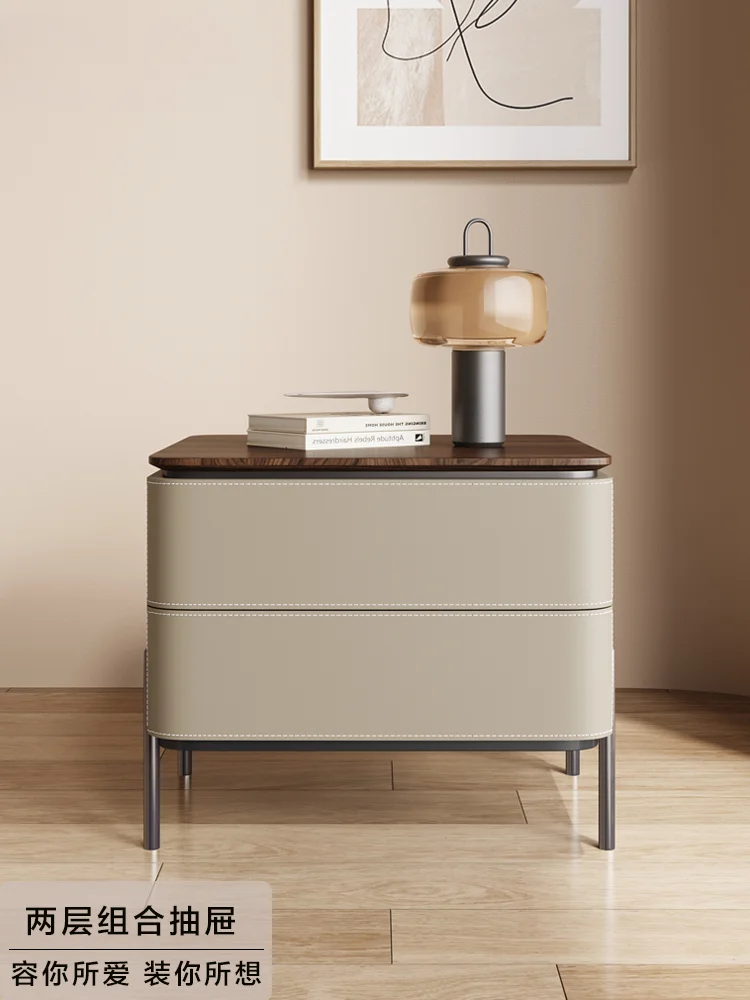 

Italian creative simple modern light luxury all solid wood bedside table high-end mini bedroom 2024 new small locker