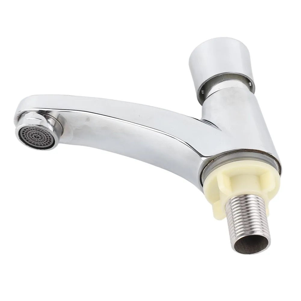 Zinc Alloy Push Switch Basin Faucet with 30s Auto Shut Off Timer Water Saving Sink Tap for Commercial Restrooms
