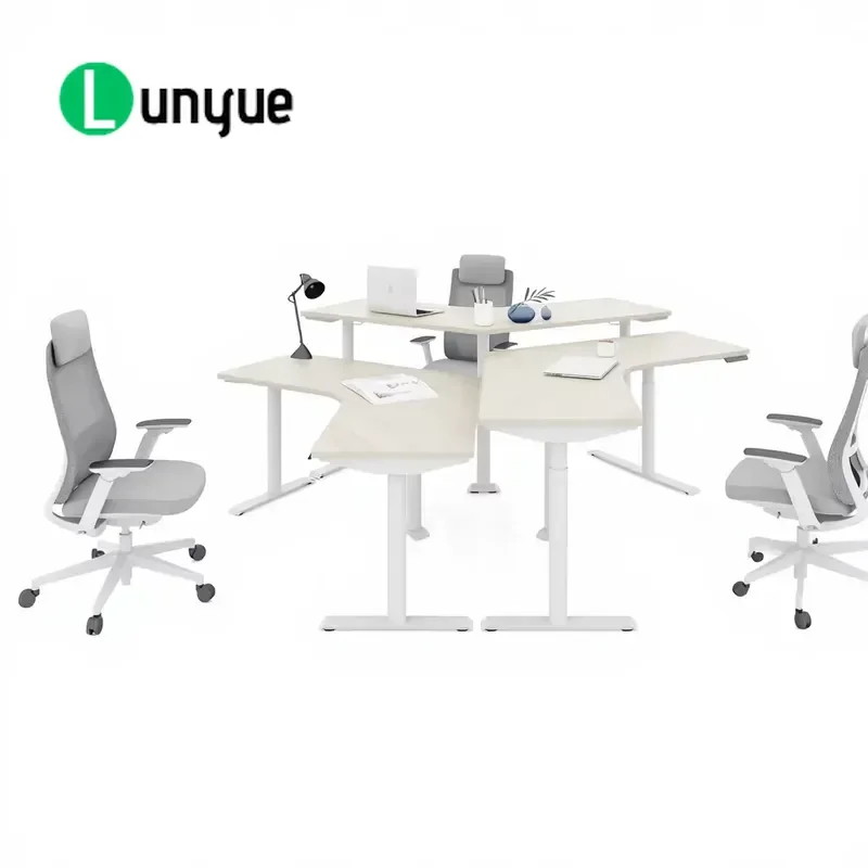 Modular Office Desk Y-Shaped Partition 120 Degree 3 Person Workstation Cubicle Furniture for Modern Open Plan Office Space