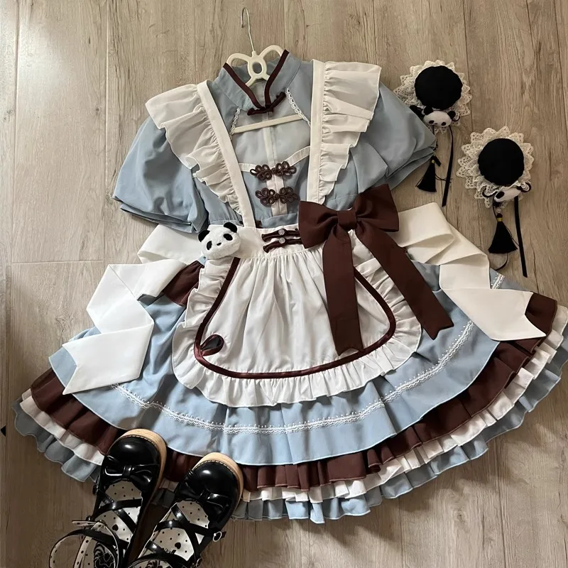 Japanese Rojita Style Original Design Lolita Dresses Maid Chinese Short Sleeves Slim Fit Kawaii Op Dress Women's Cute Vestidos