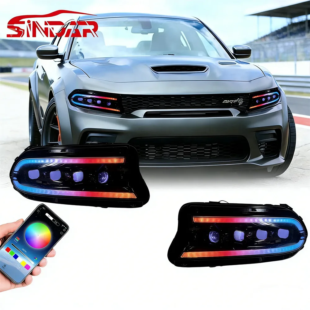 

SINDAR Auto RGB Headlight Assembly for Dodge Charger LD 2015-2021 7th Gen, OE Style Modified LED Head Lamp Accessories
