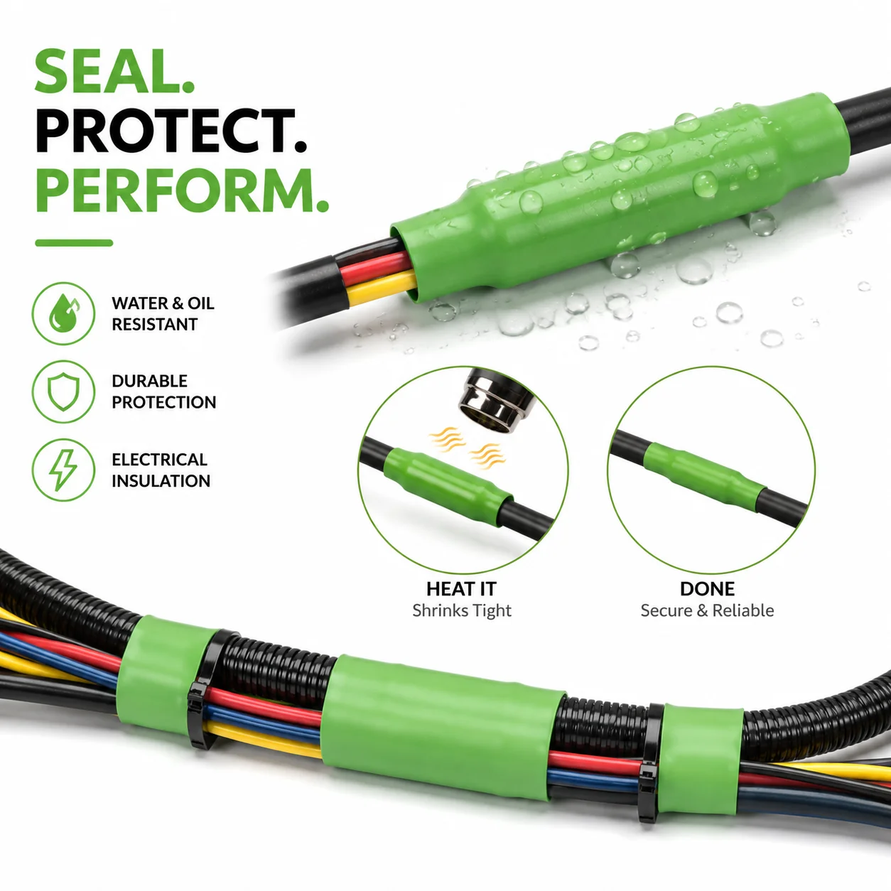 Shrink and Compact Green PVC Heat Shrink Tube 30mm-100mm Wide Automation Equipment Line Color Code Tube