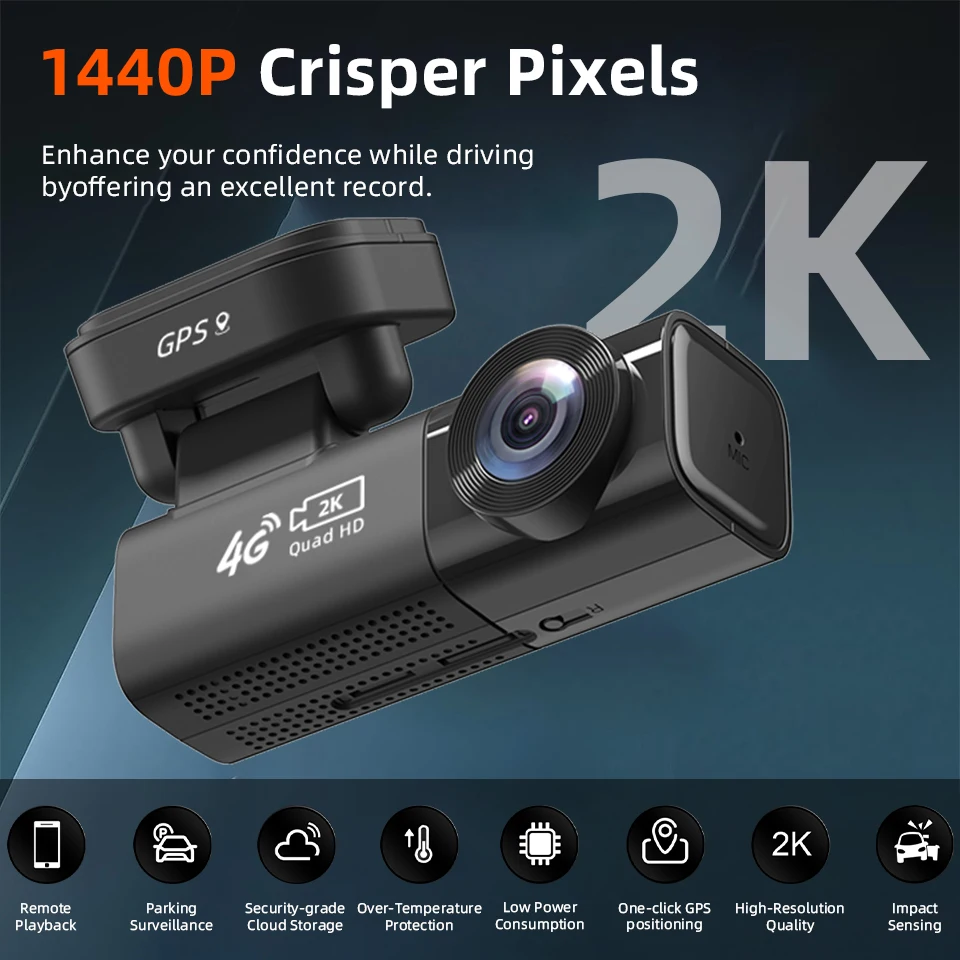 E-ACE Mini 4G LTE Car Camera With Live Stream 24H Mnitoring Dual Cameras GPS Tracking 2K DVR Dash Cam Free APP With 1080P Rear