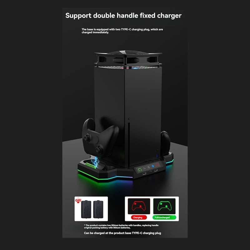 For  Series X Console & Controller RGB Charging Dock With Cooling Fan Can Hold 7 Game Disc
