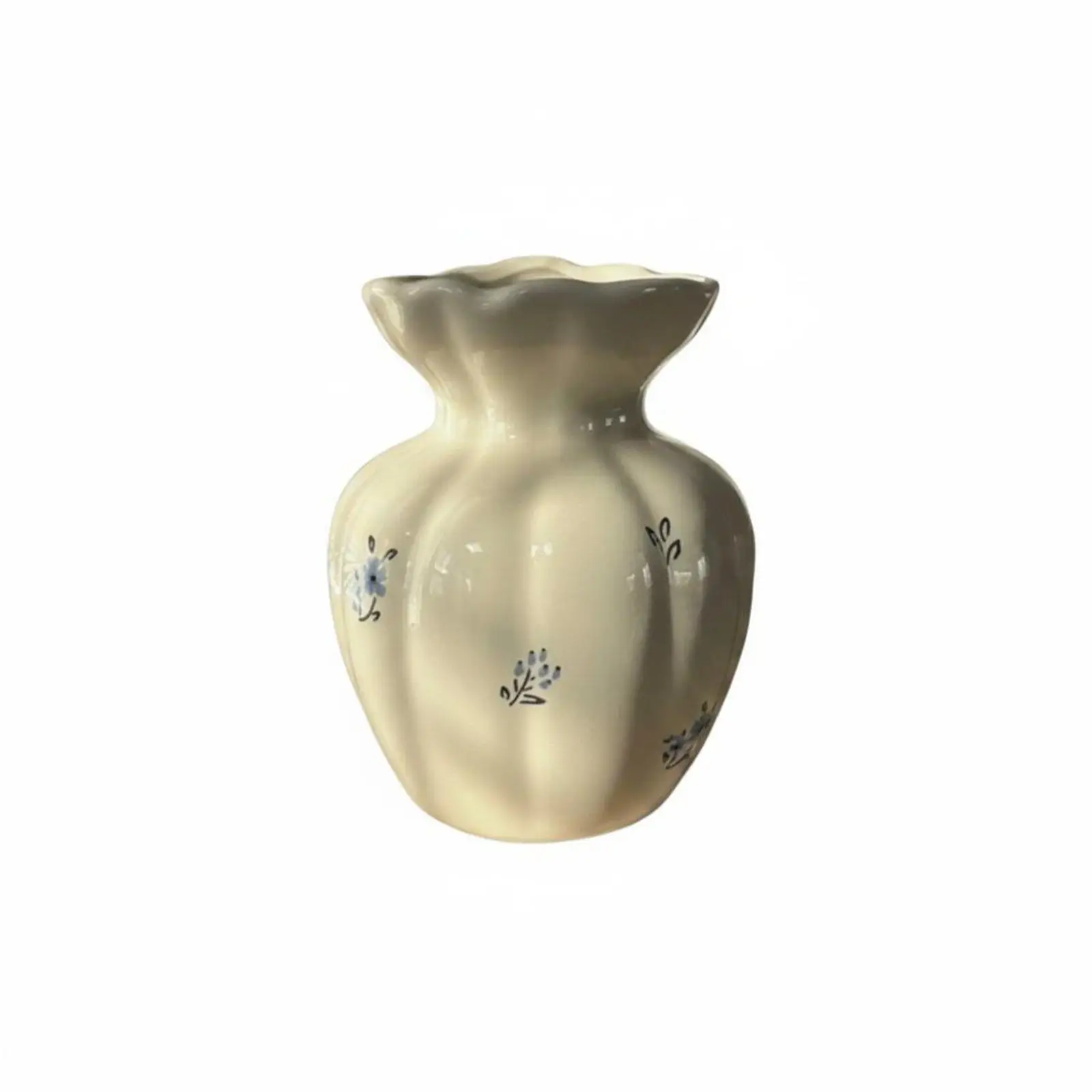 Decorative Ceramic Vase Wavy Rim Vintage Flower Vase Classic French Style Home Decor Centerpiece for Living Room Table