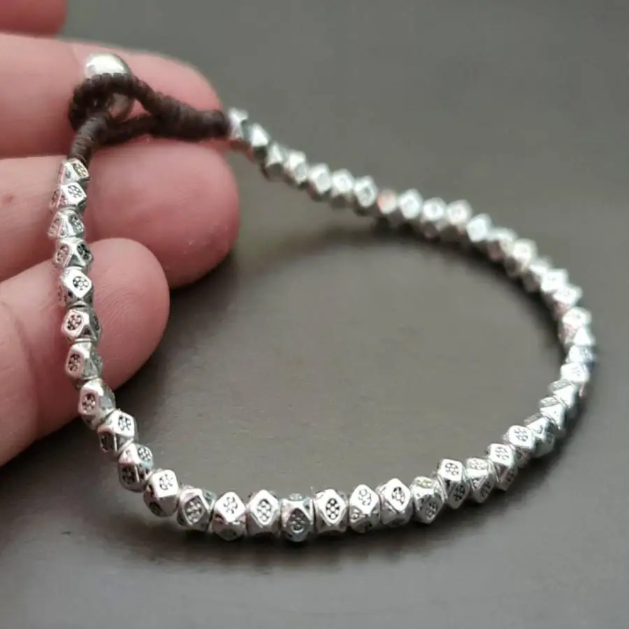 

Handmade 925 silver beads bracelet, men's cuff button bracelet, Ramadan prayer bead,women's meditation holiday gift,daily wear