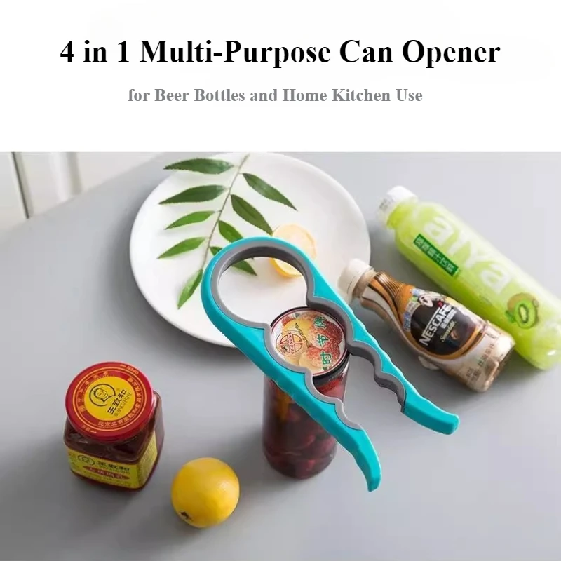 1 Stück Manueller Sicherer Dosenöffner Multifunktionaler Flaschenöffner 4-in-1 Rutschfester Griff zum Öffnen von Bierflaschen für Haushalt und Küche