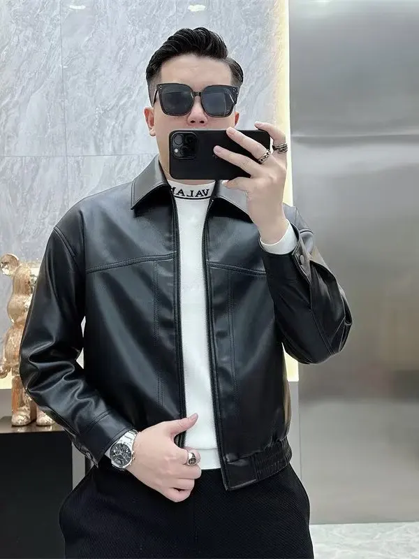 

Faionable ort PU Leather Jaet Men's Motorcycle Sle Stand Collar Biker Coat Autumn Winter Youth Vitali Straight Hem