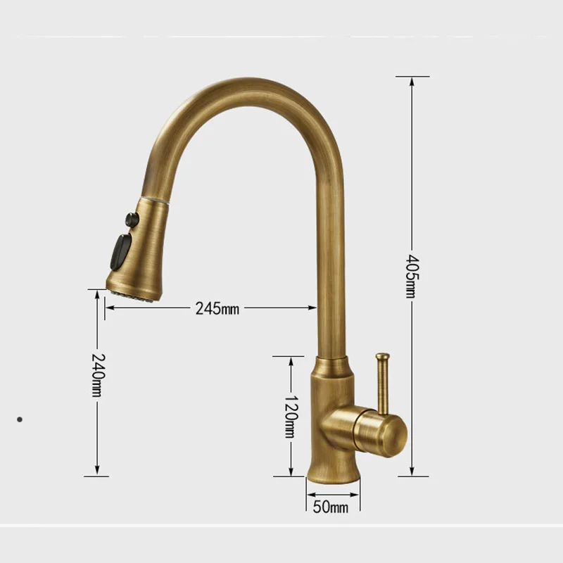 Imagem -02 - Antique Brass Pull-out Torneira da Cozinha Pia do Banheiro Torneira Misturadora da Bacia Montagem do Deck Frio e Quente