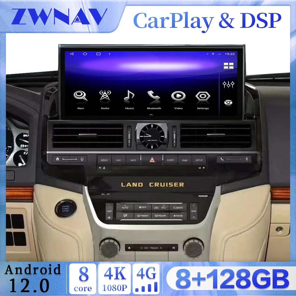 

12.3 inch Screen Car Radio For Toyota Cruiser 2008-2020 Android 12 Multimedia Player Wireless Carplay GPS Navigation Autoradio