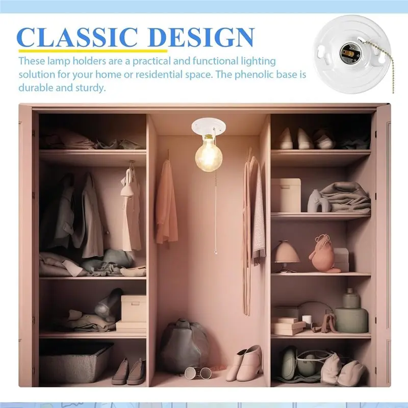 H-W 4 Pcs Keyless E26 Lamp Holder Medium Base Ceiling Mount Socket White Light Fixture LED & Incandescent Bulbs